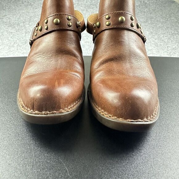 Born Pindo Slingback Harness Mule Clog Women 9 Brown Leather Studded Heeled Boot - Picture 5 of 14